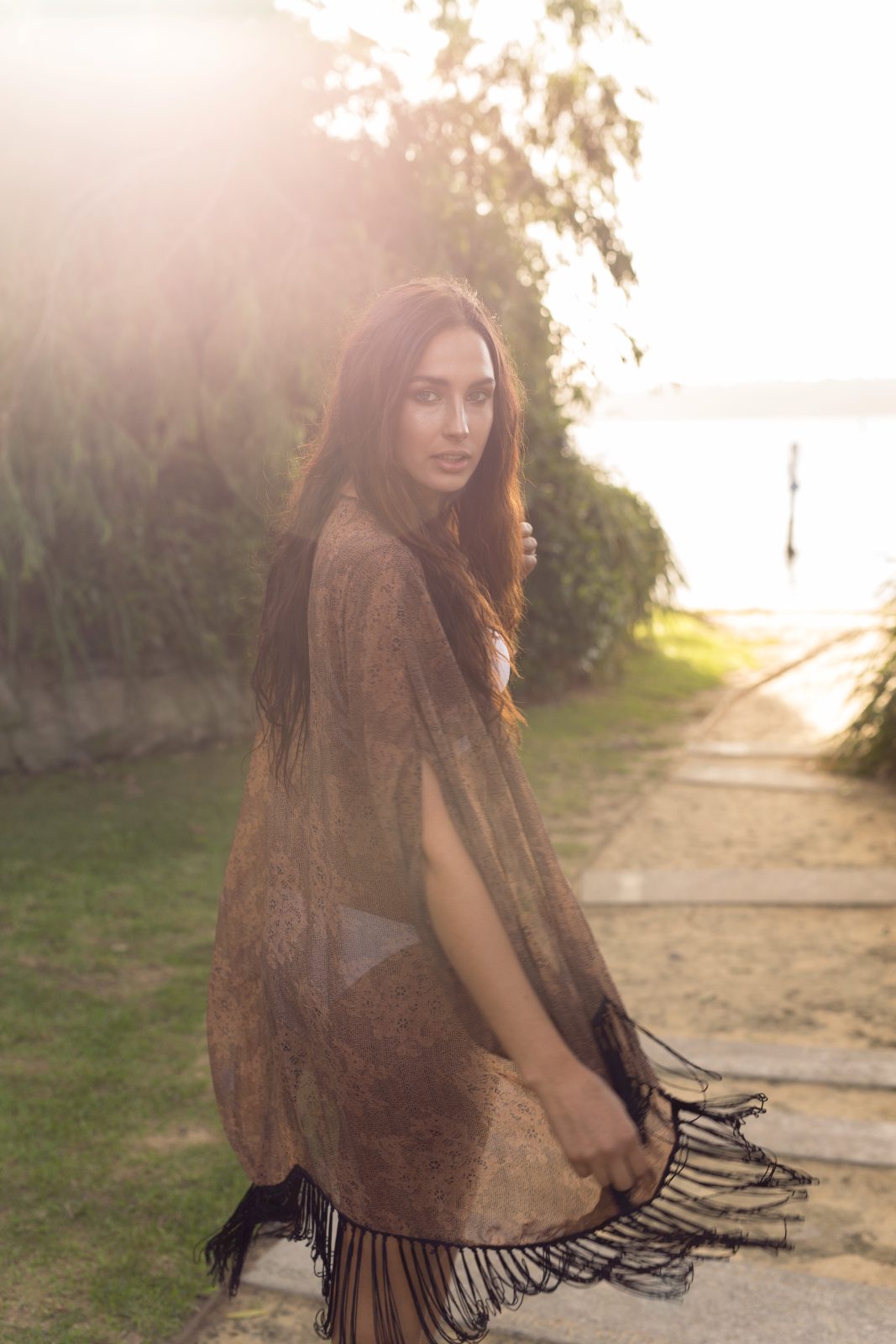 Long crochet kaftan on the beach