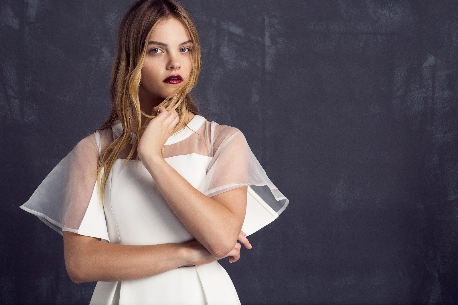White organza dress in studio