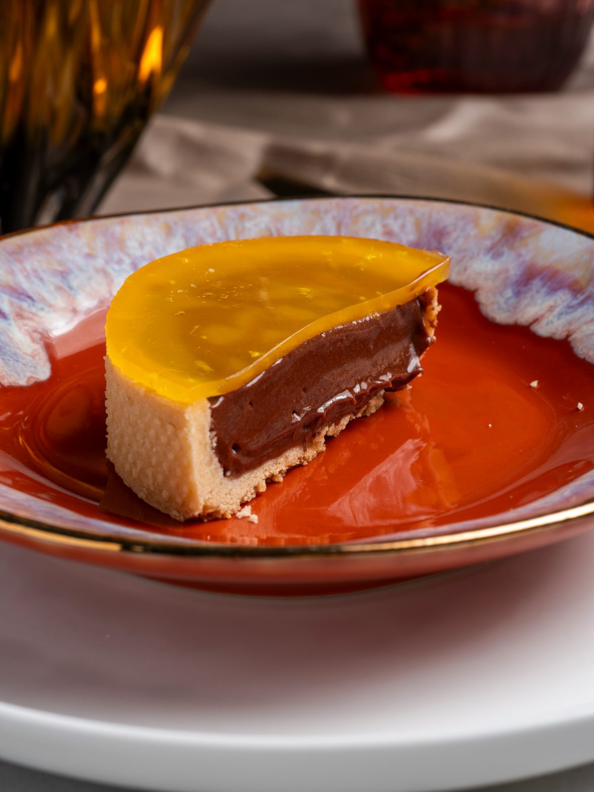 Chocolate and orange tart, cross section