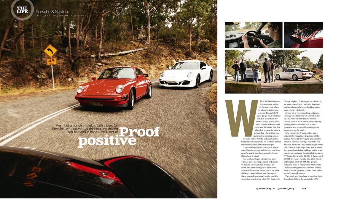 MOTOR magazine spread, Porsche club feature, eight page spread