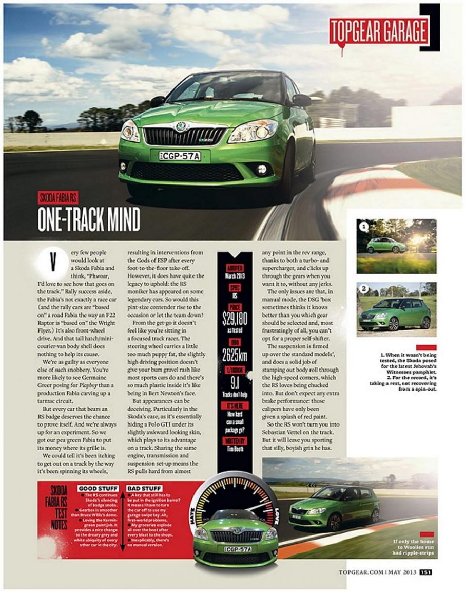 Top Gear magazine spread, Road test